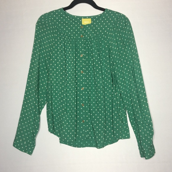 Medium Maeve Anthropologie Green Polka Dot Top - Picture 2 of 8